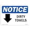 Signmission OSHA Notice Sign, 7" Height, Rigid Plastic, Dirty Towels (Down Arrow) Sign With Symbol, Landscape OS-NS-P-710-L-11038 - alternate 1